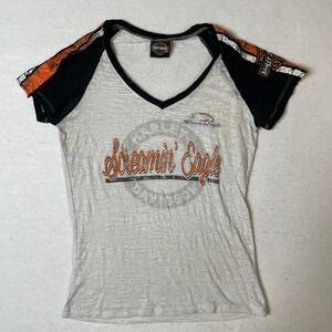 Harley Davidson‎ Screamin Eagle V Neck Raglan T Shirt Women's Medium